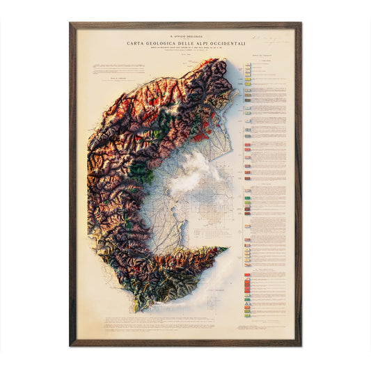Alpi Occidentali 1908 Shaded Relief Map