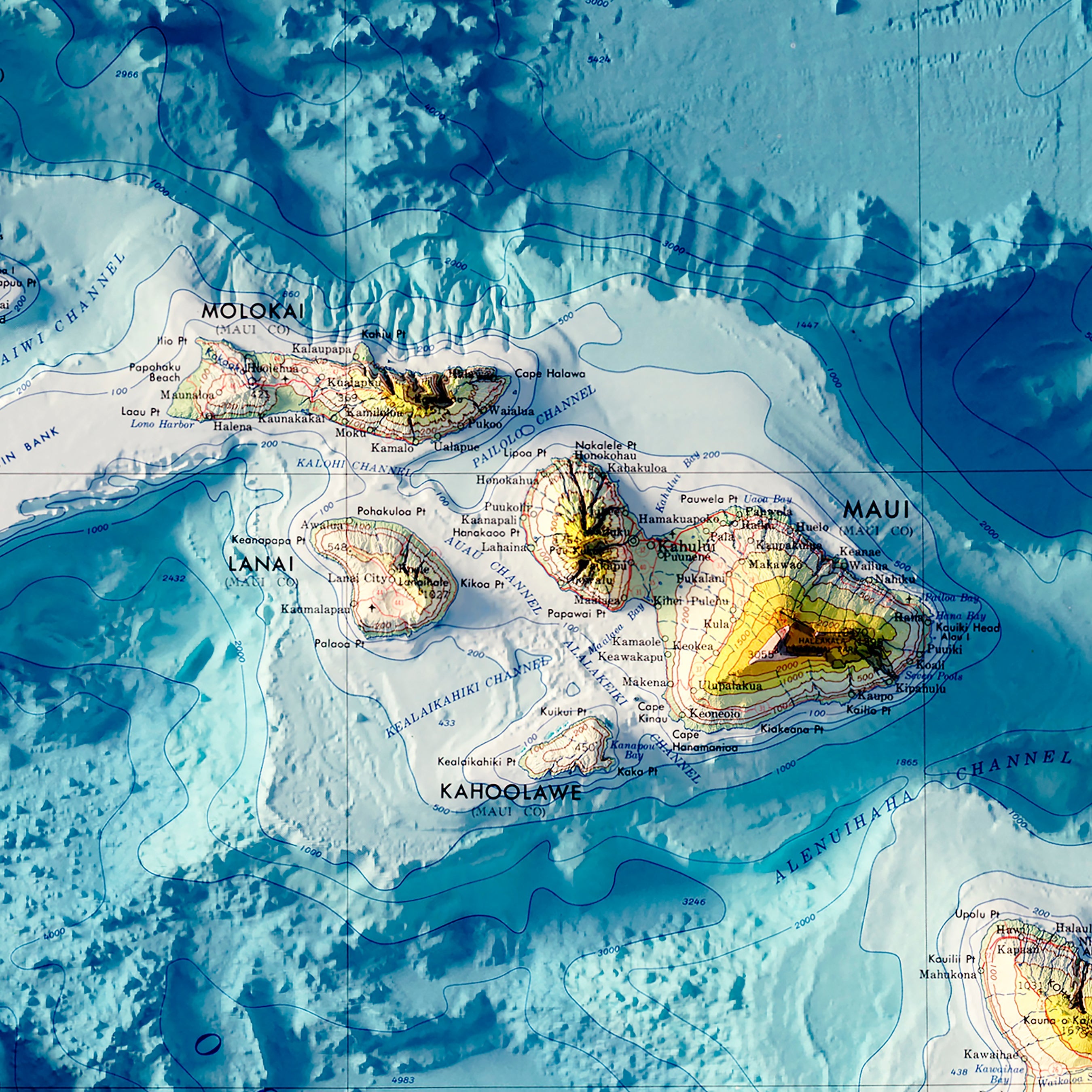 Hawaiian Islands 1971 Shaded Relief Map – GeoffxMuirWay
